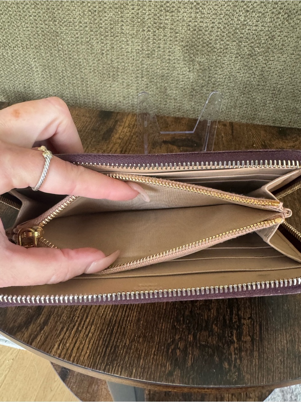 Prada Wine Red Haircalf Zip Wallet with Gold Logo - Picture 6 of 6